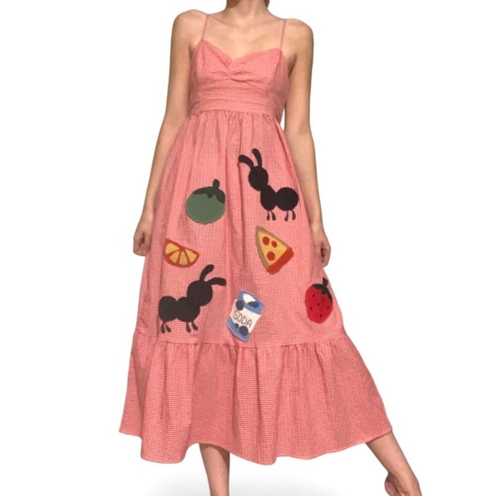 Custom Upcycled Red Checkered Picnic Patchwork Maxi Dress Small